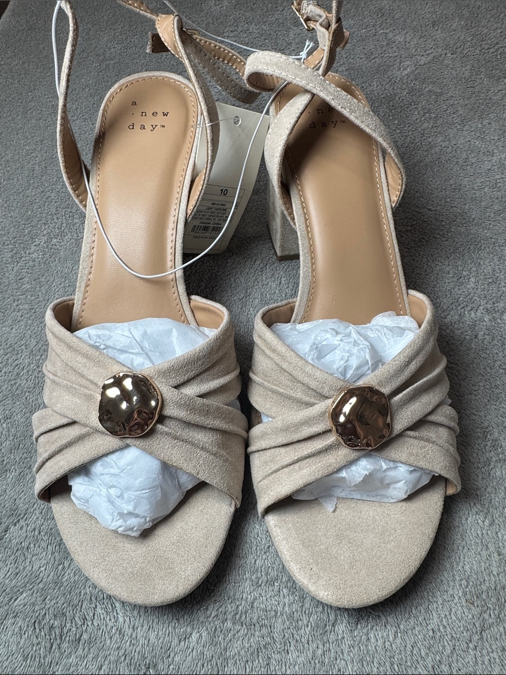 a new day Beige Block Heel Sandals with Gold Accent